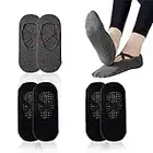 NITAIUN 3 Pairs Yoga Socks for Women, Yoga Pilates Cotton Socks with Anti-Slip Elastic Cross Straps for Pilates Barre Ballet Fitness Dance Barefoot, One Size Black Grey