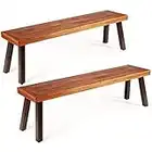 Giantex Set of 2 Outdoor Bench, Acacia Wood Patio Seating, Dining Benches for Garden, Lawn, Farmhouse and Entryway with Metal Legs, Rustic Brown and Black (2)