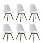 Homcasa Set of 6 Modern Design Dining Chairs, with Cushioned PU Seat and Solid Wood Legs Retro Lorenzo Lounge Chair (White)