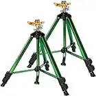 Biswing Impact Sprinkler Head on Tripod Base, Heavy Duty Lawn Sprinkler, 360 Degree Large Area Irrigation, Brass Sprinkler Nozzle & Solid Alloy Metal Extension Legs Flip Locks, 2 Pack