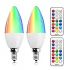 Lampadina a Candela E14 RGB Colori 3W Dimmerabile, Lampadine a LED Colorate C35 E14 LED a Luce Colorata 12 Colori, Telecomando Bianco Freddo, Funzione di Memoria e Indicazione Dell'ora per Feste, Casa