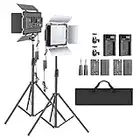 Neewer 2-Pack 2.4G LED Video Light with 2M Stand Bi-color 600 SMD CRI 96+ LED Panel/Barndoor/LCD Display Video Lighting Kit for Photo Studio Photography, Ball Head/Remote/Battery/Charger/Case Included