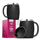 Insulated Stainless Steel Coffee Cups (Set Of 2) BPA-Free Spill Proof Lid- Double Wall Camping Travel Mugs With Handle- Tough & Shatterproof Coffee & Tea Mug, Takeaway Coffee Cup for Hot Drinks- 414ml