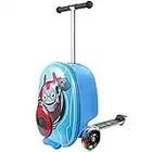 Kiddietotes 3-D Hardshell Ride On Suitcase Scooter for Kids - Cute Lightweight Kids Carry-On Luggage with LED Lit Wheels - Updated 2022 Wheel Design, multi, Superhero Robot