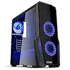 Empire Gaming - PC-Gehäuse Gaming Warfare Schwarz Blau: USB 3.0, 3 Lüfter LED-Leuchte 120 mm, Seitenwand Transparent/Schwarz- ATX/mATX/mITX