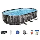 Bestway Power Steel 20 x 12 x 4 Foot Above Ground Oval Swimming Pool Set w/Ladder, Cover, Pump, Cartridge, and Pool Care Solution Blend