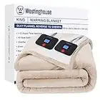 Westinghouse Electric Blanket Heated Blanket | 10 Heating Levels & 1 to 12 Hours Heating Time Settings | Flannel to Sherpa Reversible 90x100 King Size | Machine Washable, Beige