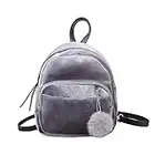 SicongHT Mädchen Frauen Tasche Niedlich Klein Mini Rucksack Mode Schultertasche Reise Daypack Rucksack mit Pelzball, grau, Small&Medium, Geschlossene Zehe