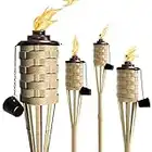 ONETHATCH Bamboo Torches, Outdoor Tiki Decor Torch (Weathered Color, 4pack); Large Citronella Torch, Great for Tropical Lighting, and Luau Party; Easy Refill Wide-Mouth Canister, Stands 60" Tall