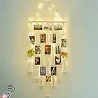 Hanging Photo Display Wall Decor, Macrame Wall Hanging Boho Room Bedroom Decor, Picture Frame Collage Board with Remote Light 30 Clips, Christmas Teenage Teen Girl Gifts Ages 10 11 12 13 14 Years Old