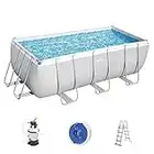 Bestway Power Steel™ - Struttura per Piscina 412 x 201 x 122 cm, Kit Completo con Filtro a Sabbia, Rettangolare, Colore: Grigio