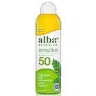 Alba Botanica Sunscreen for Face and Body, Fragrance-Free Sunscreen Spray for Sensitive Skin, Broad Spectrum SPF 50, Water Resistant, 5 fl. oz. Bottle