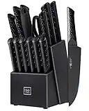 Black Knife Set, HD Hunter Dishwasher Safe Kitchen Knife Set with Block, 15 Pcs Black Kitchen Knife Set for Cooking, Stainless Steel Knife Sets for Kitchen with Block, Excellence Black