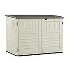 Suncast 5.9 ft. x 3.7 ft Horizontal Stow-Away Storage Shed - Natural Wood-like Outdoor Storage for Trash Cans and Yard Tools - All-Weather Resin, Hinged Lid, Reinforced Floor - Vanilla and Stoney