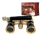 HQRP 3 x 25 Black Opera Glasses Binocular with Gold Trim w/Crystal Clear Optic (CCO) w/Built-in Extendable Handle