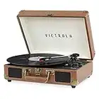 Victrola Vintage 3-Speed Bluetooth Portable Suitcase Record Player with Built-in Speakers | Upgraded Turntable Audio Sound| Includes Extra Stylus | Brown