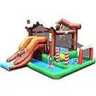 GOPLUS Casa Gonfiabile per Bambini, Castello Gonfiabile con Scivolo, Facile da Trasportare, con Rete Protettiva e Accessori Completi, in Tessuto Oxford, 380x330x220 cm