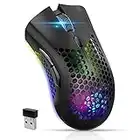 Souris de Jeu VEGCOO, Souris sans Fil Rechargeable avec Souris de Jeu en nid d'abeille avec lumière RVB/clic Silencieux/DPI réglable, Souris d'ordinateur Optique pour Ordinateur Portable(C23 Noir)