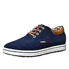 Men's Fashion Oxford Shoes Lace Low-Top Sneakers 2.36 Inches Taller Height Increasing Elevator Shoes Blue 42