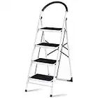 Giantex 4 Step Ladder, Folding Step Stool with Anti-Slip Pedal Platform, Metal Frame, Rubber Hand Grip, 330Lbs Capacity Portable Multipurpose Ladder for Home Kitchen