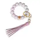 Dizzy Creek Designs Silicone Key Ring Bracelet, Women Beaded Bangle Keychain Wristlet Leather Tassel