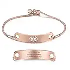 Medical Alert Bracelets for Women Jewelstruck Adjustable Emergency ID Bracelets Free Engraving Personalized Medical Bracelets for Women Custom Medical ID Bracelets for Women (Rose gold)