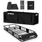 AVENN Rooftop Cargo Carrier with Waterproof Bag & Anti-Slip Mat, Heavy Duty Top Mount Roof Rack, Luggage & Camping Gear Storage for Car, Truck or SUV Transport