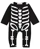 Chollius Costume d'Halloween pour bébé barboteuse d'Halloween unisexe à manches longues avec imprimé tête de mort combinaison noire motif squelette barboteuse tenue d'Halloween pour bébé 0-24 mois