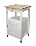 eHemco Kitchen Island Cart on Wheels with Drawer, Storage Cabinet, Shelf and Natural Solid Hardwood Top, White Base