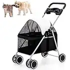 PJDDP 4 Hundebuggy Für Hunde Und Katzen, Faltbarer Hundewagen, Hunde Jogger Buggy Katzen Wagen,Haustier Transportwagen, Tiere Wagen, Buggy Stroller - Bis 15 Kg,Schwarz