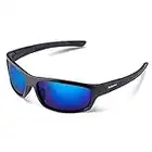 Duduma Polarised Sports Sunglasses for Men with UV Protection Fishing Running Golf Sunglasses for Men Du645(Black matte frame with blue lens)