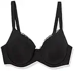 Amazon Essentials Women's Cotton and Lace Lightly Lined Full Coverage Bra, Black, 38DD