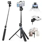 Professional PORTABLE Waterproof Tripod With Phone Holder 1.49m Selfie Stick Tripod, Cellphone Tripod with Bluetooth Remote, Compatible with iPhone, Samsung including all Smart Phones