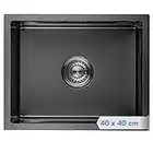 LOMAZOO Fregadero Negro, Fregadero de Acero Inoxidable, Fregadero de Cocina Negro, Fregadero empotrado, Fregadero Cocina (40 x 40 x 20, Negro)