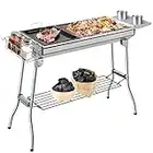 Großer Holzkohlegrill,106*33*72cm,Klappgrill,Camping Grill,Standgrilll aus Edelstahl, inkl.Antihaft-Pfanne, 2 Grillrost,2 Kohlerost, Aufbewahrungskorb & Aufbewahrungsplatte,Tragbar,Komplettes Zubehör