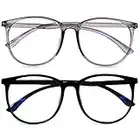 URAQT Blaulichtfilter Brille, Rund Anti Blaulicht PC Gaming Brillen Modebrille, Blue Light Blocking Glasses, Ohne Stärke Blaufilter Brille für Damen und Herren (Schwarz & Grau)