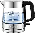 LUUKMONDE 2400W (UK) / 1500W (US) Electric Kettle, 1 L Glass Tea Kettle Light Weight, Cordless Water Boiler with LED Indicator, Auto-Shutoff & Boil-Dry Protection, BPA Free