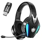 Auriculares Gaming Inalámbricos, PHOINIKAS Cascos Gaming, Dongle de 2.4Ghz para PS4/PS5/PC, 7.1 Estéreo, Micrófono con Cancelación de Ruido Desmontable, Luz LED