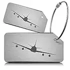 OCTiLUX Luggage Tags for Travel Suitcase Aluminium Aero Design 2 Pack Silver