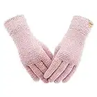 ViGrace Winter Touchscreen Gloves for Women Chenille Warm Cable Knit with 3 Touch Screen Fingers Texting Driving Elastic Cuff Thermal Glove(Pink,XL)