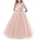 TTYAOVO Chicas Princesa Flor Vestir Largo Pelota Vestido Cordón Cumpleaños Vestidos 9-10 años(Talla150) 378 Rosado