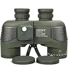 NOCOEX 10x50 Marine Binoculars for Adults, Military Binoculars Waterproof with Rangefinder Compass BAK4 Prism FMC Lens Fogproof for Navigation Boating Fishing Water Sports Hunting