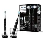 Philips Sonicare DiamondClean 9000 Elektrische Zahnbürste Doppelpack - 2 Schallzahnbürsten, 1 Ladeglas, 4 Premium Bürstenköpfe, neue Generation, schwarz, 2 Handstücke (Modell HX9914/63)