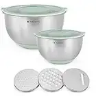 Navaris Stainless Steel Mixing Bowls and Graters - Set of 2 Mixing Bowls w/Lids 3 Graters - 1.4, 4.7L Baking Bowls with 3 Types of Graters - Green