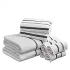 Comfort Spaces Cotton 8 Piece Bath Towel Set Striped Ultra Soft Hotel Quality Quick Dry Absorbent Bathroom Shower Hand Face Washcloths, Multi-Sizes, Zero Twist Charcoal 8 Piece