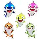 DADYOUPIN baby shark party decorations, 5 packs of shark helium balloons 24 inches for ocean themed parties, undersea parties, baby shark family themed birthdays