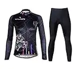 Uriah Women's Bicycle Jersey Long Sleeve 3D Gel Padded Pants Thermal Fleece Sets Tights Cubes Black Size S