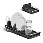 Clove Compact Expandable Dish Drainers Black with Drip Tray, Movable Cutlery Holder, Stainless Steel Dish Drying Rack, Extendable Dish Drainer Rack Single Tier Black Grey Drain Board (black)