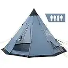 CampFeuer Tente tipi pour 4 personnes "Spirit" | Tente tipi d'extérieur étanche | Tente de camping avec moustiquaire | Tentes pyramidales pour le camping, l'extérieur, la plage et la randonnée, avec piquets et sac (gris)