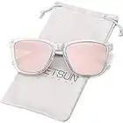 MEETSUN Polarized Sunglasses for Women Men Classic Retro Designer Style (Clear Frame/Pink Mirrored Lens, 54)